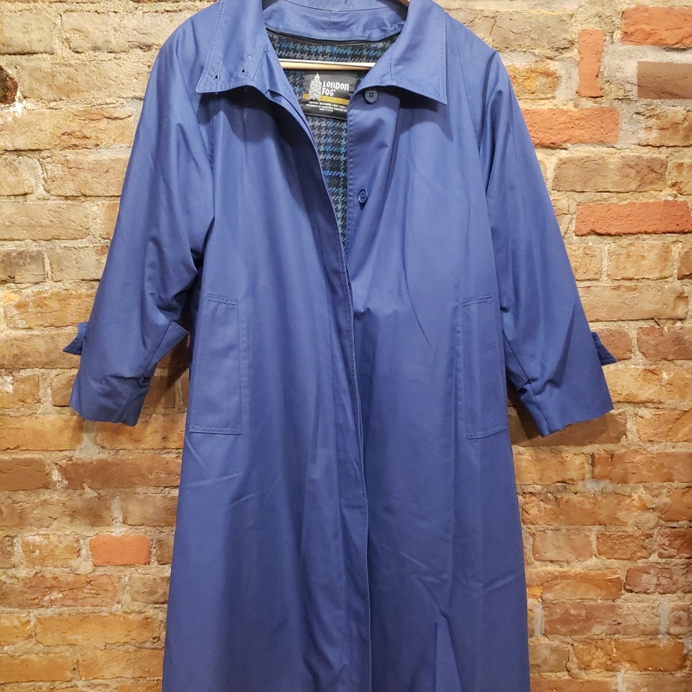 London Fog Raincoat Blue with Plaid Liner